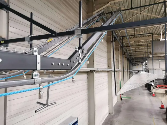 Convoyeur monorail à corde VensCarrousel — transfert continu de charges jusqu'à 50 kg en circuit fermé