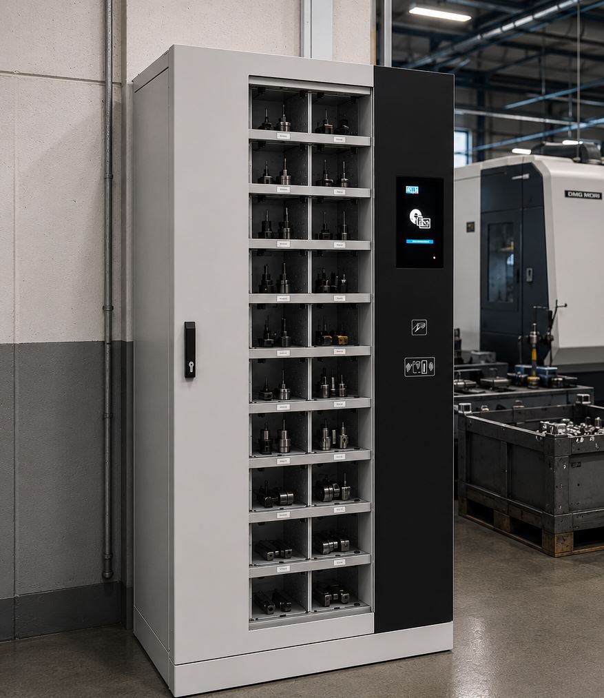 Station de distribution automatisée d'outillage en atelier industriel — contrôle d'accès par badge et traçabilité RFID complète